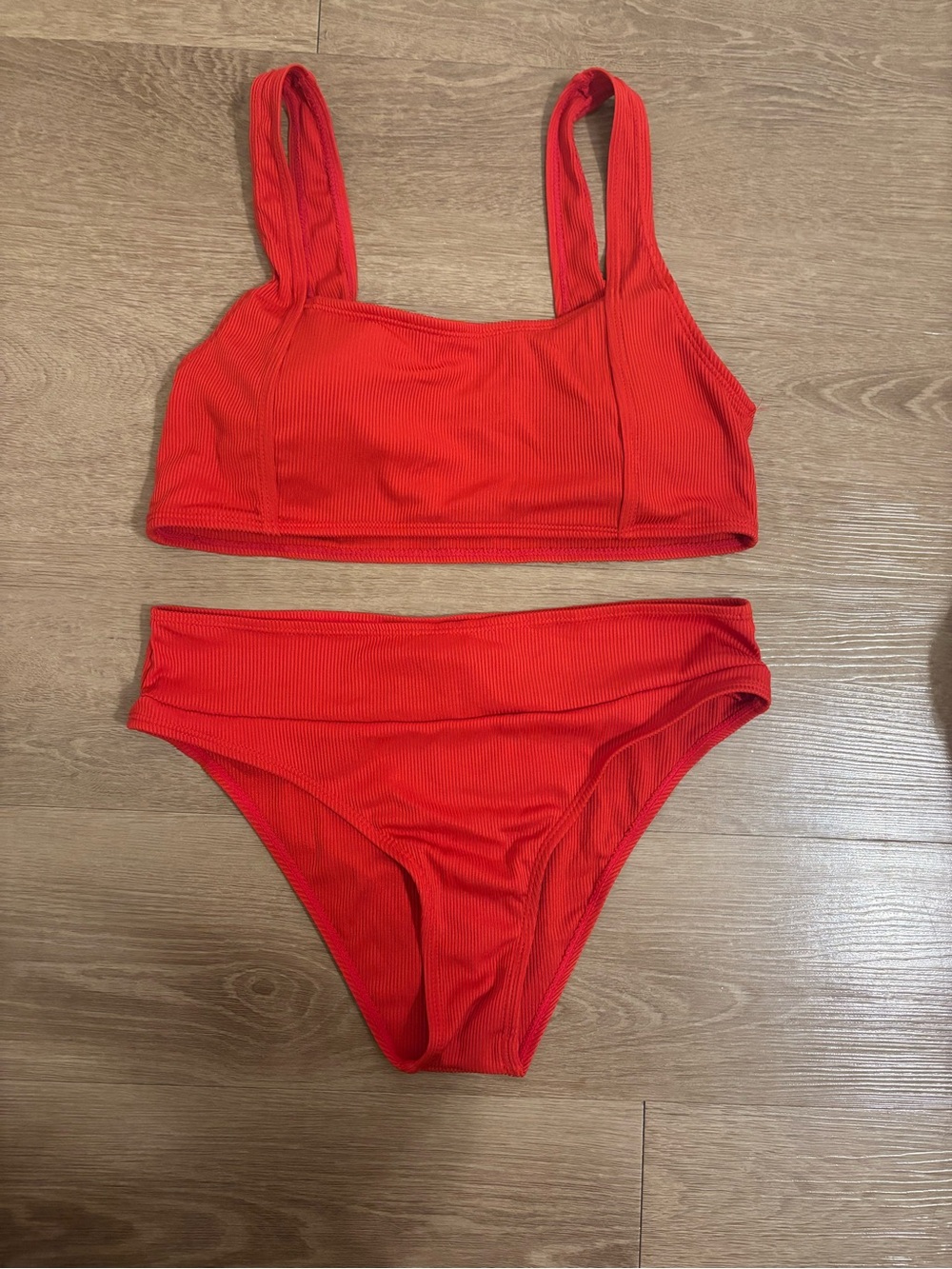 SHEIN Red Ribbed Two-Piece Bikini Set